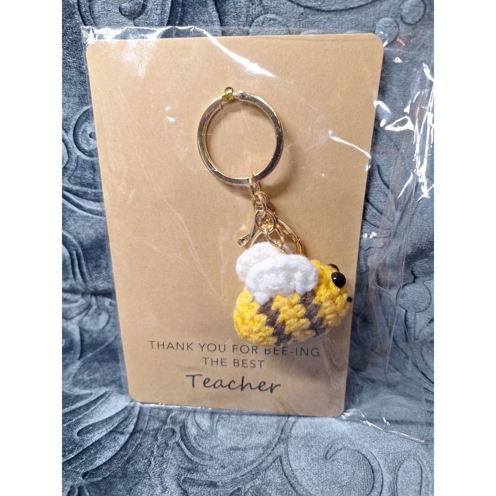 Teacher Keychain Hand-Knitted Crochet Bee with Wings Inspirational Gift ...
